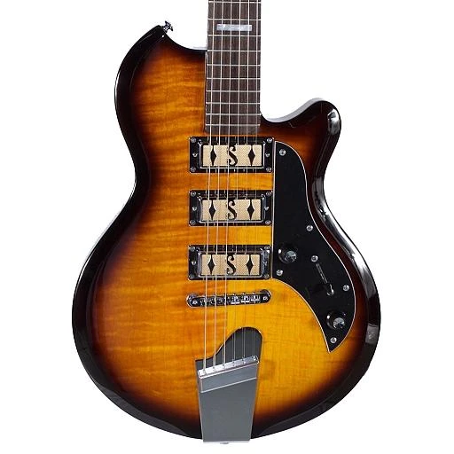 Supro Hampton Flame Maple Tobacco Burst 3 Pickup Electric Guitar