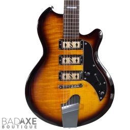 Supro Hampton Flame Maple Tobacco Burst 3 Pickup Electric Guitar